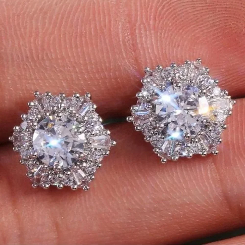 NEW DIAMOND 925 STERLING SILVER HEXAGON EARRINGS, NICE EARRINGS, CUTE EARRINGS. - Picture 2 of 5